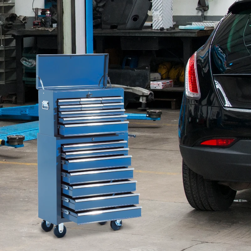 HOMCOM Carrello Portautensili da Officina Professionale Porta Attrezzi con Cassettiera 61.5 x 33 x 113cm Blu