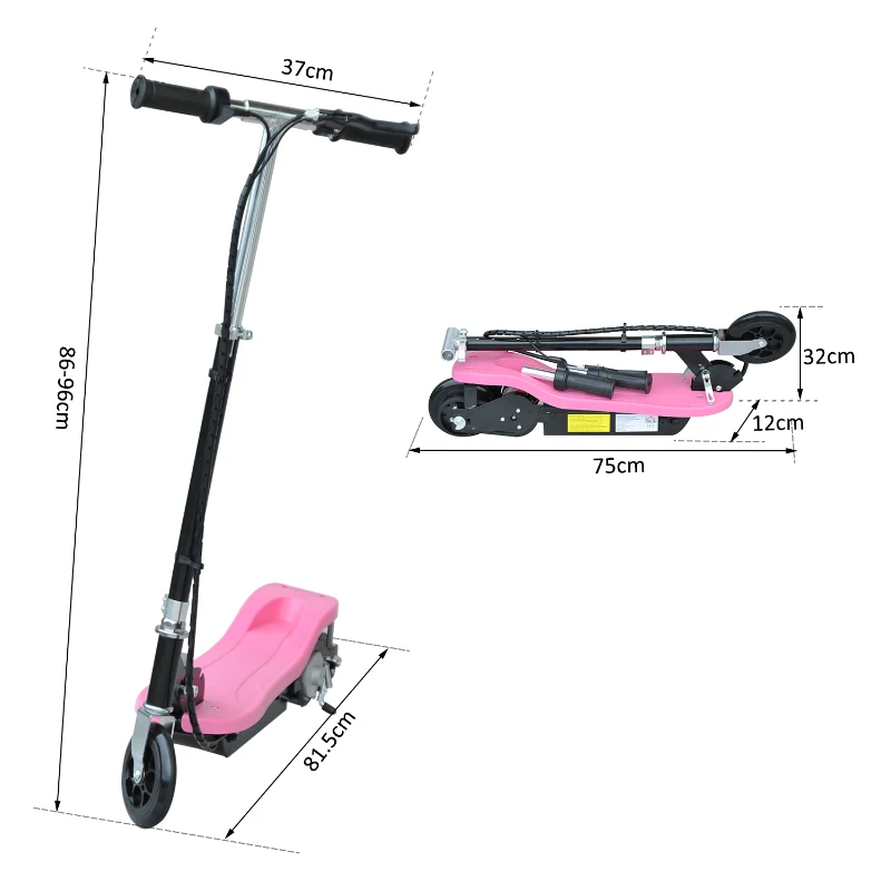 HOMCOM Monopattino Scooter Elettrico per Bambini con Struttura in Metallo Pieghevole 81.5 x 37 x 96cm, Rosa