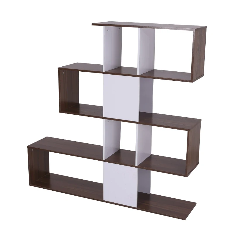 HOMCOM Libreria in Pannelli di Particelle Mobili Ufficio Scaffale 144x30x124.5cm Bianco e Noce