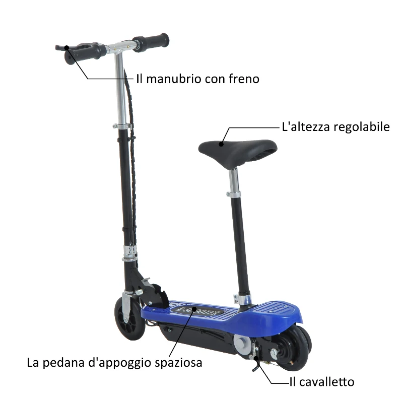 HomCom Monopattino Elettrico con Sella per Bambini Pieghevole 120W, Blu