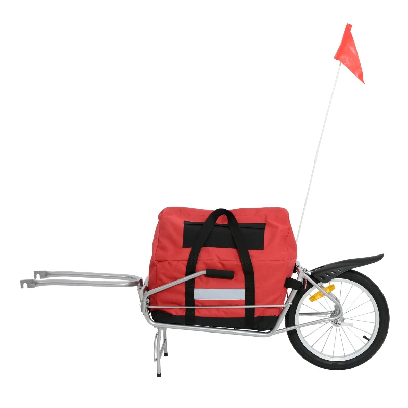 Outsunnny - Rimorchio Bici 2 in 1 Carriola Portabagagli con Una Ruota 140 x 36 x 45 cm Rosso e Nero