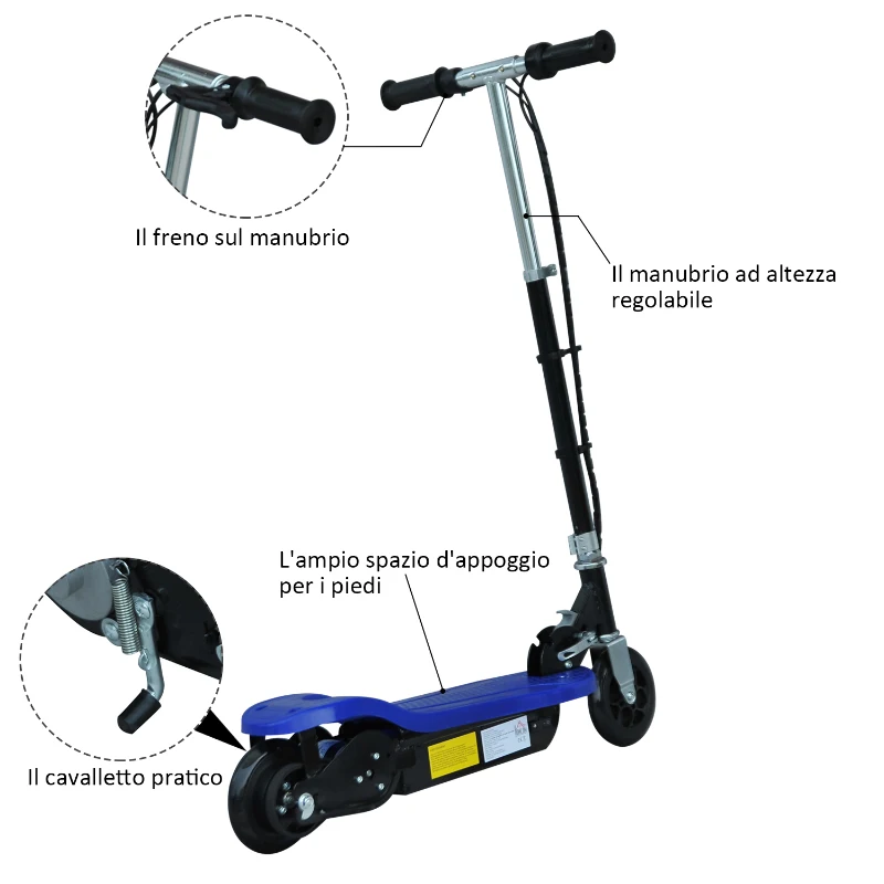 HOMCOM Monopattino Scooter Elettrico per Bambini Pieghevole 120W, Velocità Massima 12km/h, 81.5 x 37 x 96cm, Blu