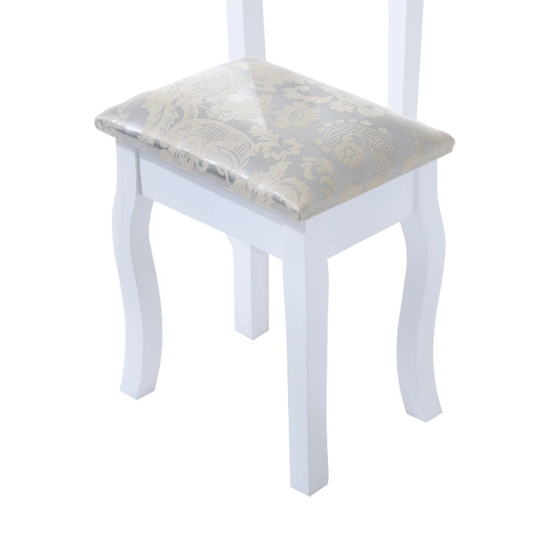 HOMCOM Toeletta Tavolo da Trucco con Specchiera e Sgabello Imbottito, Legno, Bianco