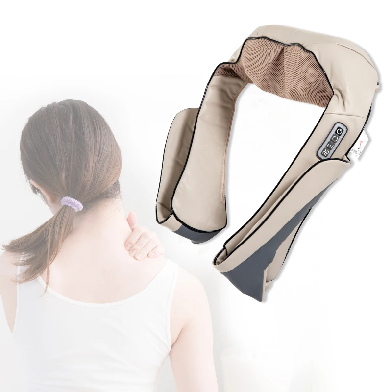 HOMCOM Massaggiatore Elettrico Ergonomico 8 Nodi 2 Direzioni 3 Livelli di Velocità Funzione di Riscaldamento Ecopelle, Maglia Beige, Grigio 120×35×15cm