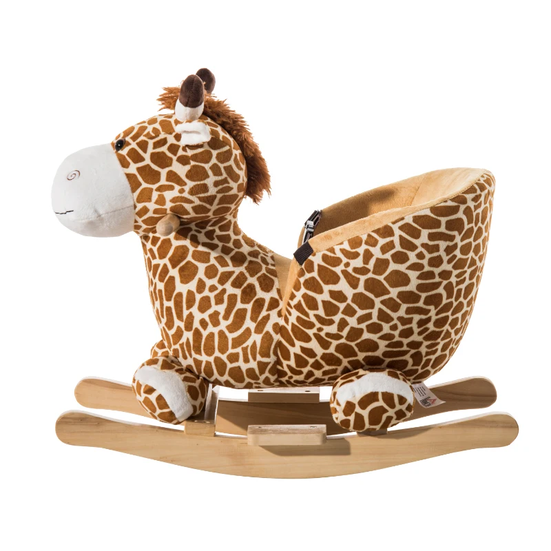 HomCom Cavallo a Dondolo in Legno Giraffa per Bambini, Caffè