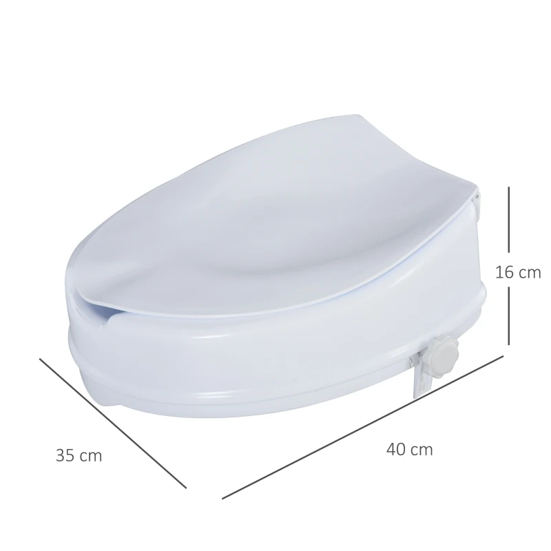 HOMCOM Rialzo per WC Larghi 31-36 cm in PP Bianca con Coperchio e Sedile Alto 10 cm, per Anziani e Disabili Max 130 kg