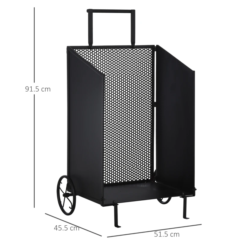 Outsunny Carrello Portalegna in Ferro Nero con 2 Ruote per Interni o Esterni