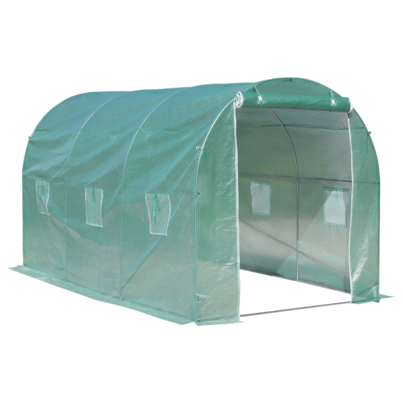 Serra Tunnel Da Giardino Outsunny 4x2x1.9 M - Acciaio Galvanizzato, Telo PE Ad Alta Densità, Con Porta E Finestre