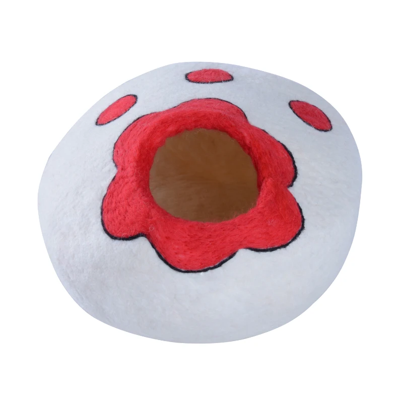 PawHut Cuccia per Gatti in Lana Φ35 x 20cm Bianco e Rosso