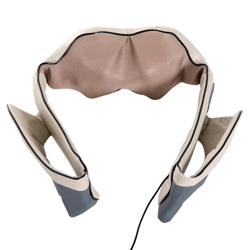 HOMCOM Massaggiatore Elettrico Ergonomico 8 Nodi 2 Direzioni 3 Livelli di Velocità Funzione di Riscaldamento Ecopelle, Maglia Beige, Grigio 120×35×15cm