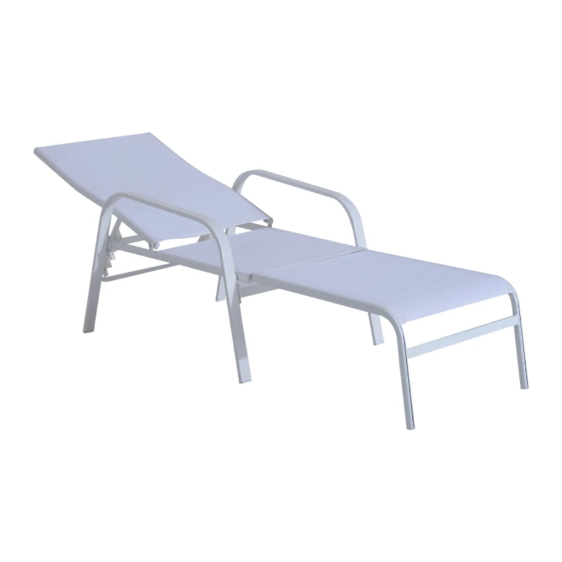 Outsunny Set Mobili da Giardino 5pz 2 Sedie a Sdraio con 2 Poggiapiedi, Tavolino in Textilene, Crema