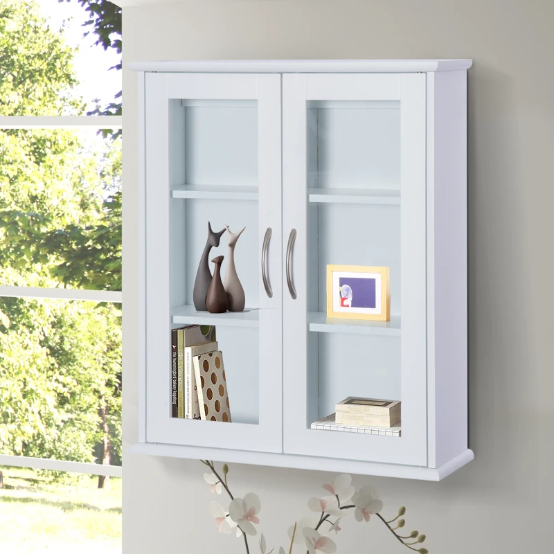 HOMCOM Armadietto Portaoggetti da Parete 3 Ripiani per Bagno e Cucina Legno 53.5x16x62.5cm Bianco