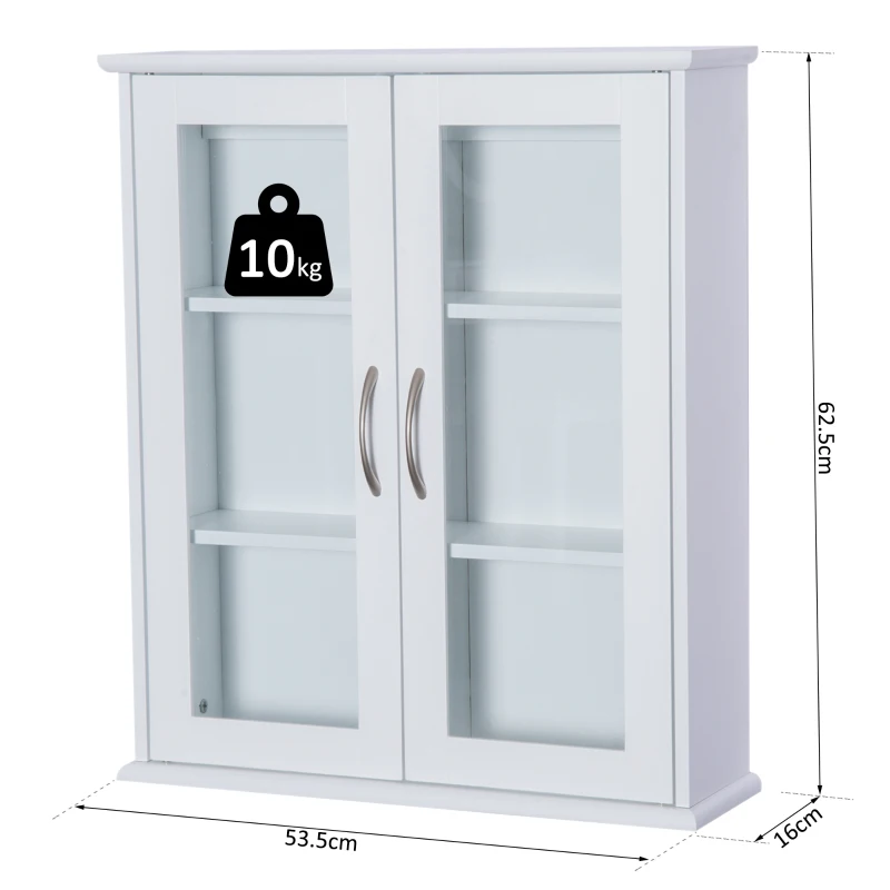 HOMCOM Armadietto Portaoggetti da Parete 3 Ripiani per Bagno e Cucina Legno 53.5x16x62.5cm Bianco