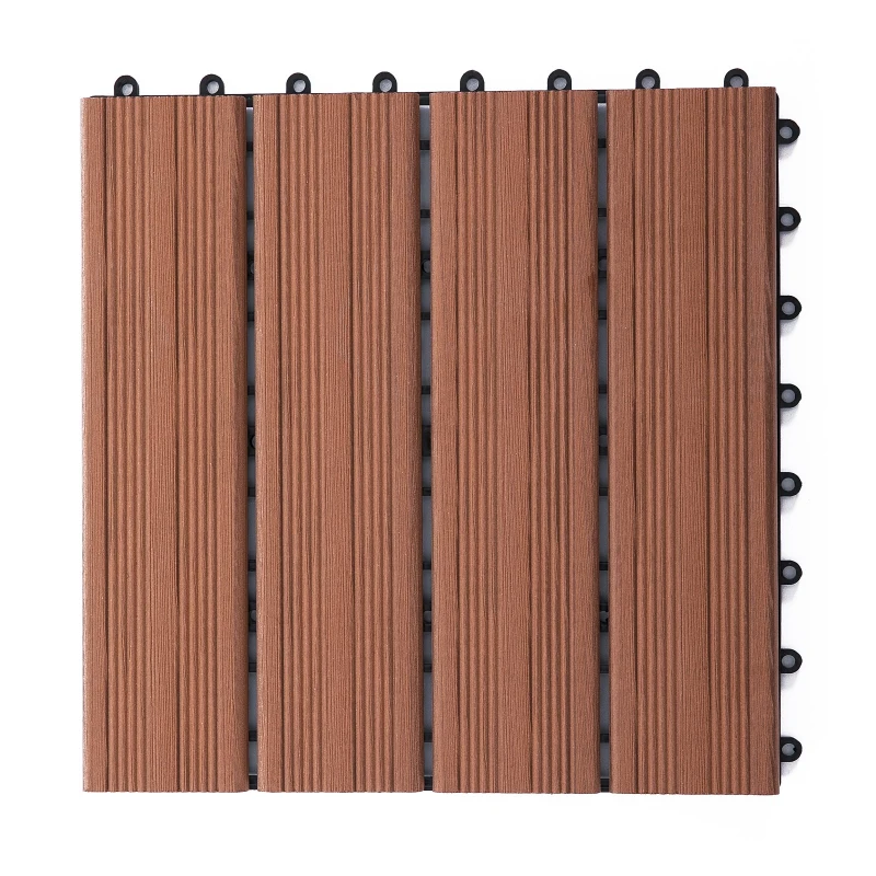 Outsunny Set Piastrelle per Esterno Incastrabili per Pavimentazione Marrone 11 Pezzi 30x30x2.2cm