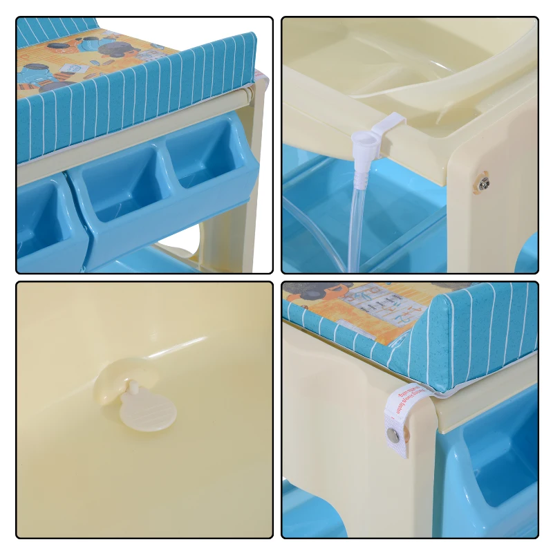 HOMCOM Fasciatoio con Vaschetta e Vani Portaoggetti in Plastica Atossica 81 x 53 x 102cm, Rosa/Blu (Blu)