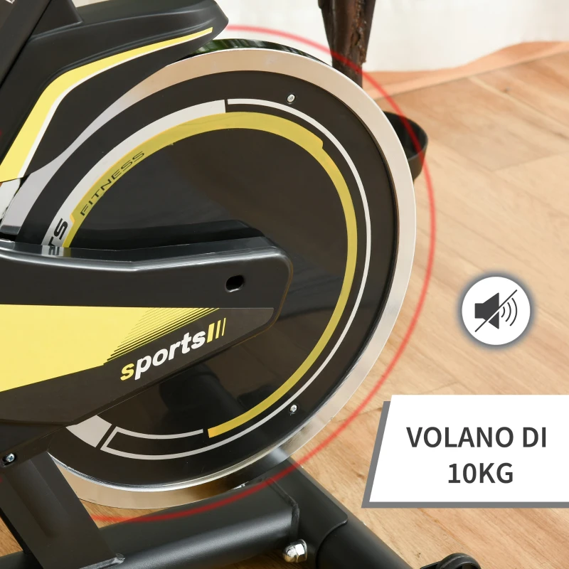 HOMCOM Spin Bike con Altezza regolabile 112-122cm Nera e Gialla, Volano 10kg