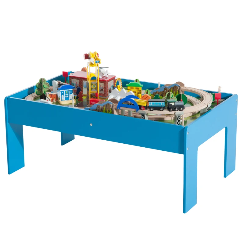 HOMCOM Set di Tavolo con Ferrovia per Trenino in Legno, con Certificati EN71123