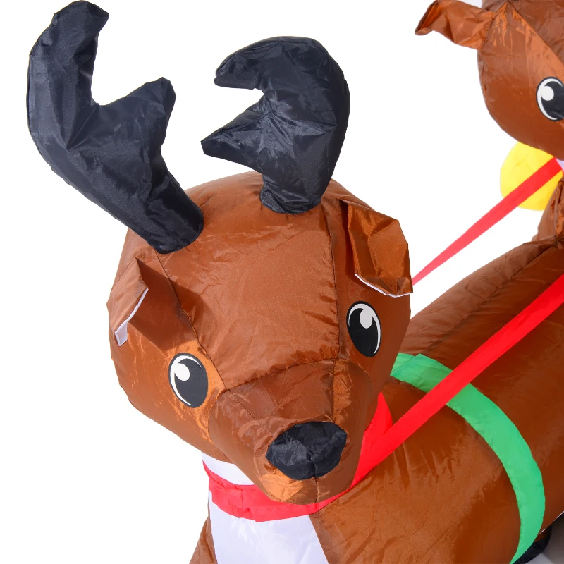 Homcom - Babbo Natale con Renne Gonfiabile Pupazzi Luminosi a LED in Poliestere 210 x 80 x 120cm Rosso e Marrone