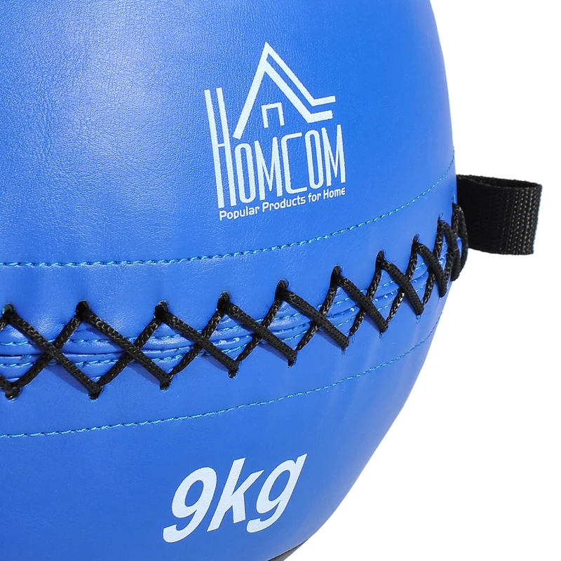 HOMCOM Palla Medica cross-training Fitness Wall Ball 9kg in Ecopelle Ф35cm Nero-Blu