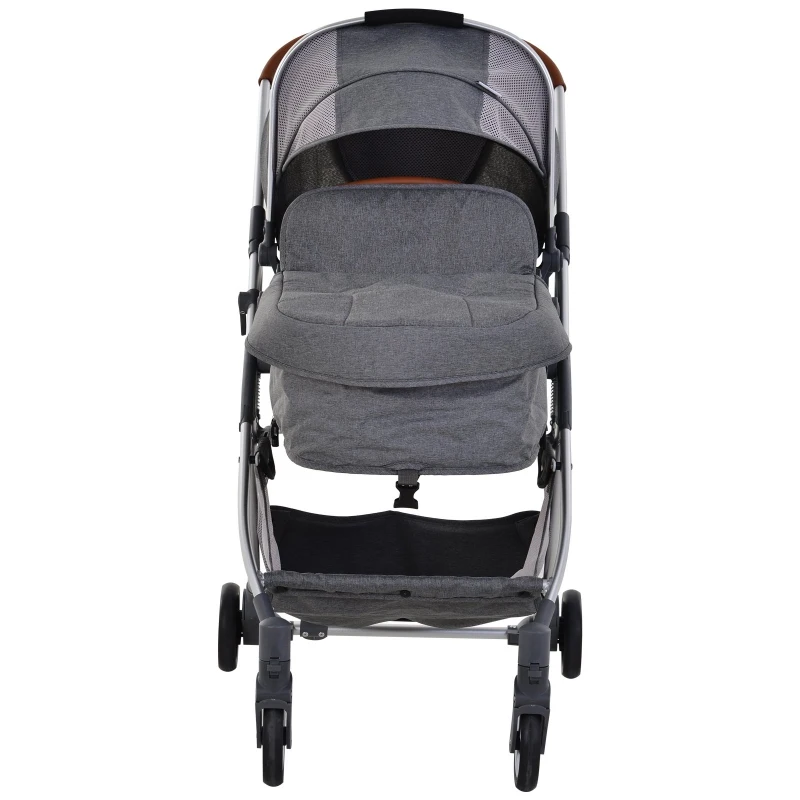 HOMCOM Carrozzina Passeggino in Alluminio 2 in 1 Pieghevole, Angolo Regolabile 100°-180°, con Cintura Sicurezza 5 Punti