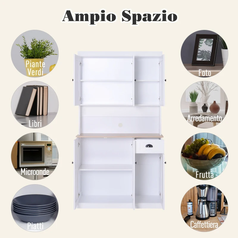 Homcom Armadio Dispensa con Pensili da Cucina Bianco e Rovere 101 x 39 x 180 cm