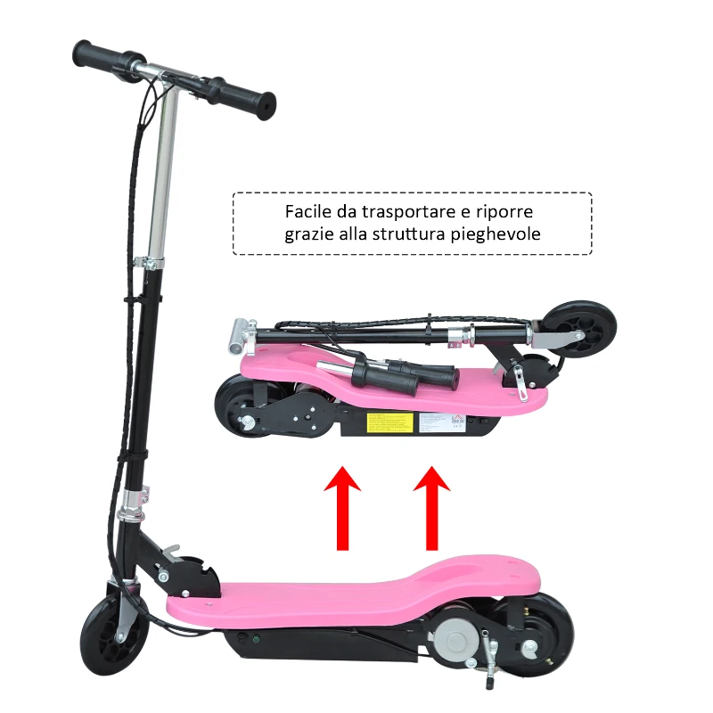HOMCOM Monopattino Scooter Elettrico per Bambini con Struttura in Metallo Pieghevole 81.5 x 37 x 96cm, Rosa