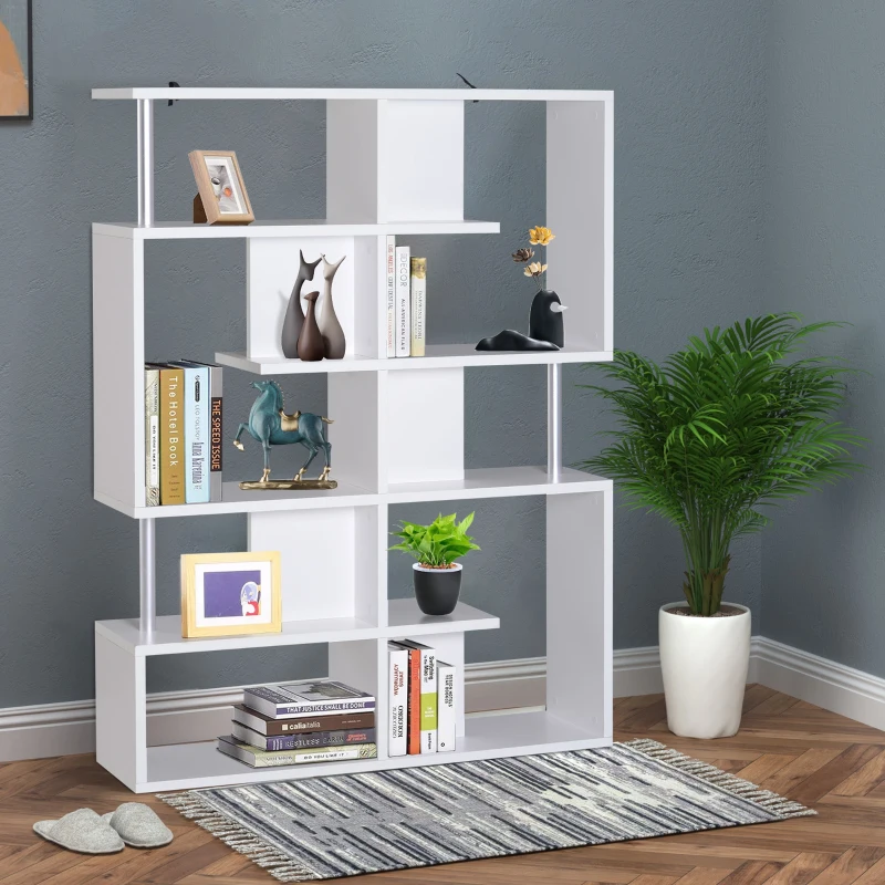 Open Box Homcom Mobile a Scaffali Libreria 5 Livelli in Legno, Bianco, 120x28.6x160cm