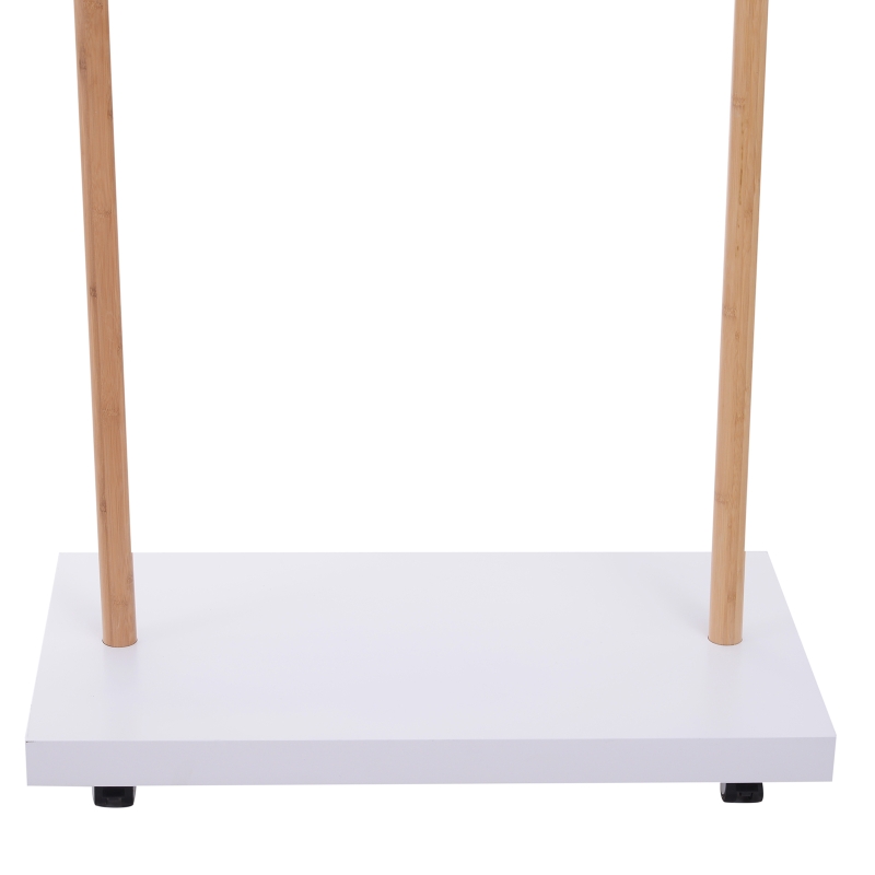 HOMCOM Stand Appendiabiti Salvaspazio con Ruote Bambù, MDF 80x45x150cm Bianco e Legno Naturale
