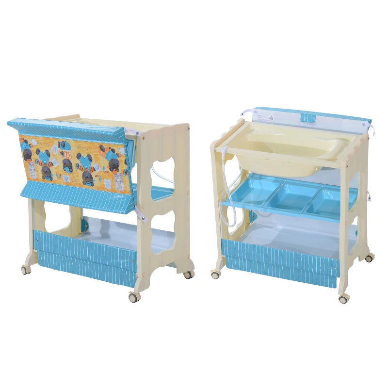 HOMCOM Fasciatoio con Vaschetta e Vani Portaoggetti in Plastica Atossica 81 x 53 x 102cm, Rosa/Blu (Blu)