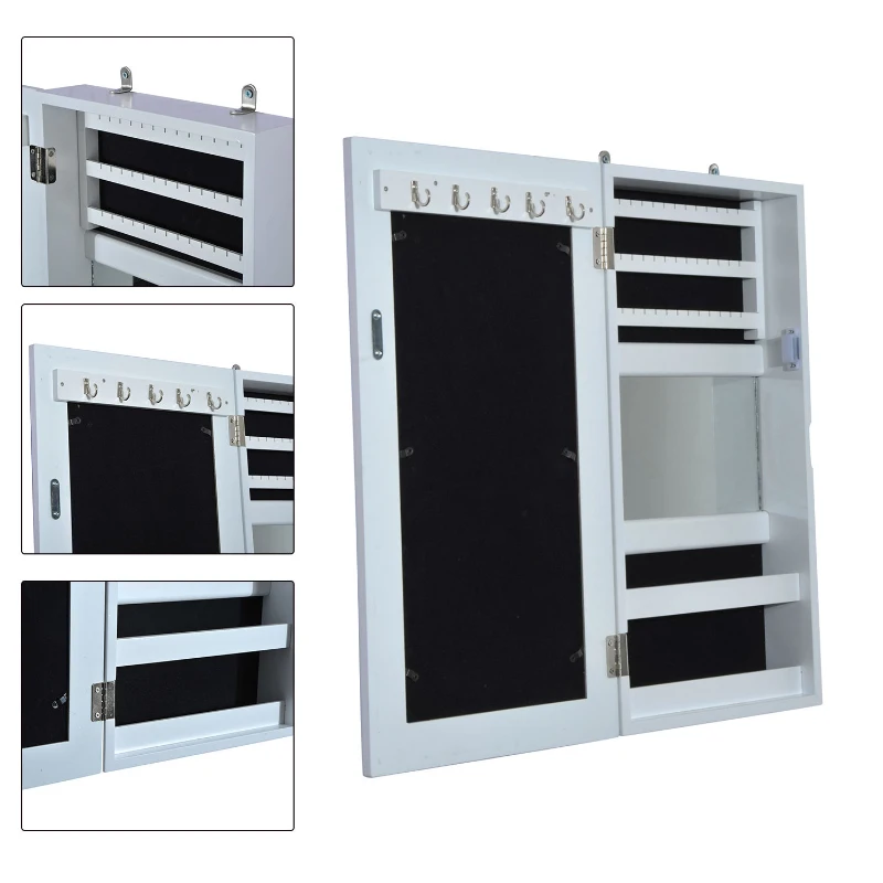 HomCom Armadio Portagioie con Specchiera da Parete in Legno, Bianco, 31x56x8.5cm