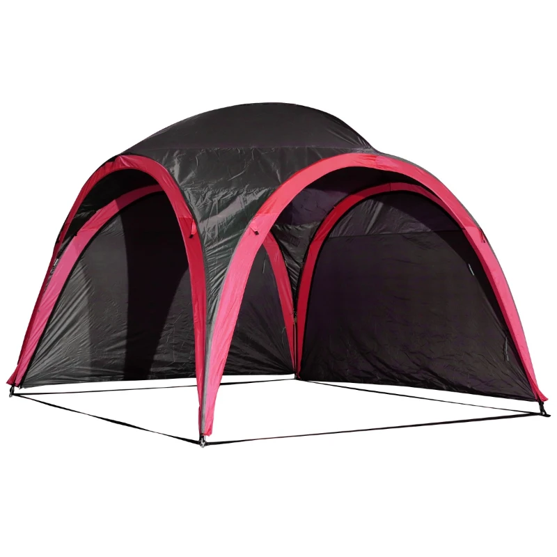 Outsunny Tenda da Spiaggio Impermeabile Protezione Raggi UV per 6 Persone Campeggio, in Poliestere, Nero e Rosso, 330 x 330 x 255 cm