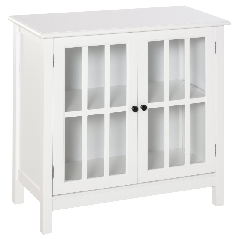 HOMCOM Aparador de Cocina Armario de Almacenaje con 2 Puertas de Vidrio Dispositivo Antivuelco Comedor Entrada Buffet 80x36,5x76 cm Blanco