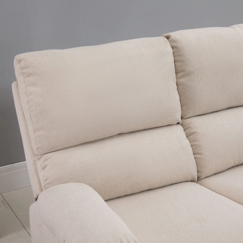 HOMCOM Divano 3 Posti con 2 Sedute Reclinabili e Poggiapiedi Integrato, Rivestimento in Tessuto Beige, 187x92x97cm