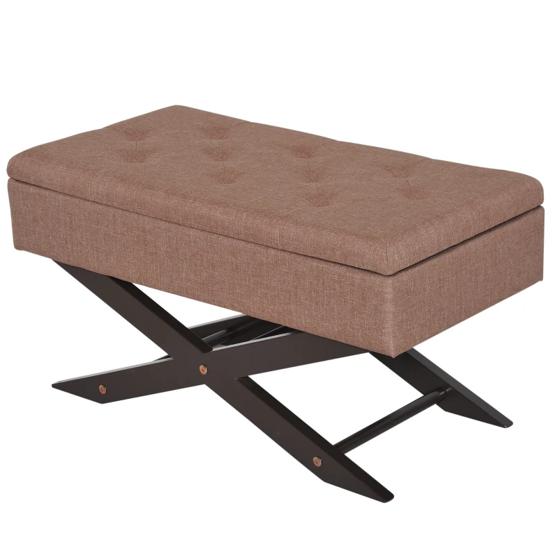 Pouf Poggiapiedi Rettangolare HOMCOM - Imbottito In Tessuto Lino, Dimensioni 40x30x24 Cm, Marrone Scuro, Per Soggiorno