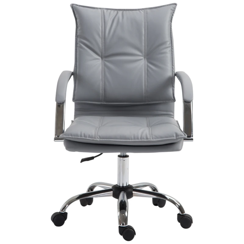 Vinsetto Poltrona Sedia da Ufficio Design Moderno Altezza Regolabile Imbottita, Pelle PU Cotone PP, Grigio, 64 x 57 x 91-101 cm