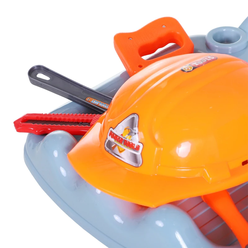 HOMCOM Set di Utensili Giocattolo per Bambini Sopra i 3 Anni Carrello a 2 Livelli con 29 Attrezzi da Gioco Certificati EN7 1-1.2.3 Materiale Ecologico Arancione 40x35x48cm