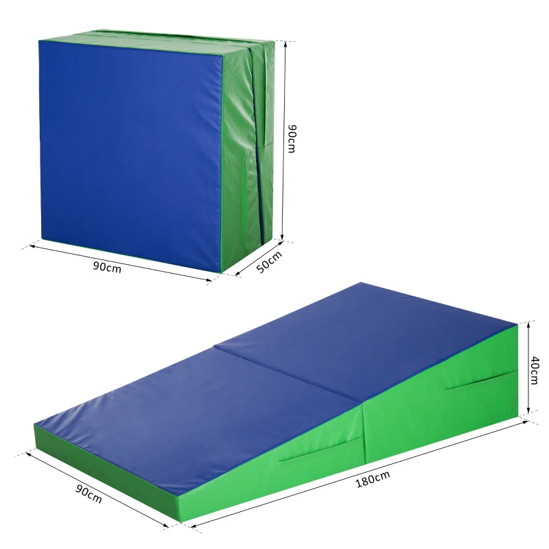 Homcom Materasso Training Pieghevole per Fitness Ginnastica Artistica, Blu verde, 180x90x40cm