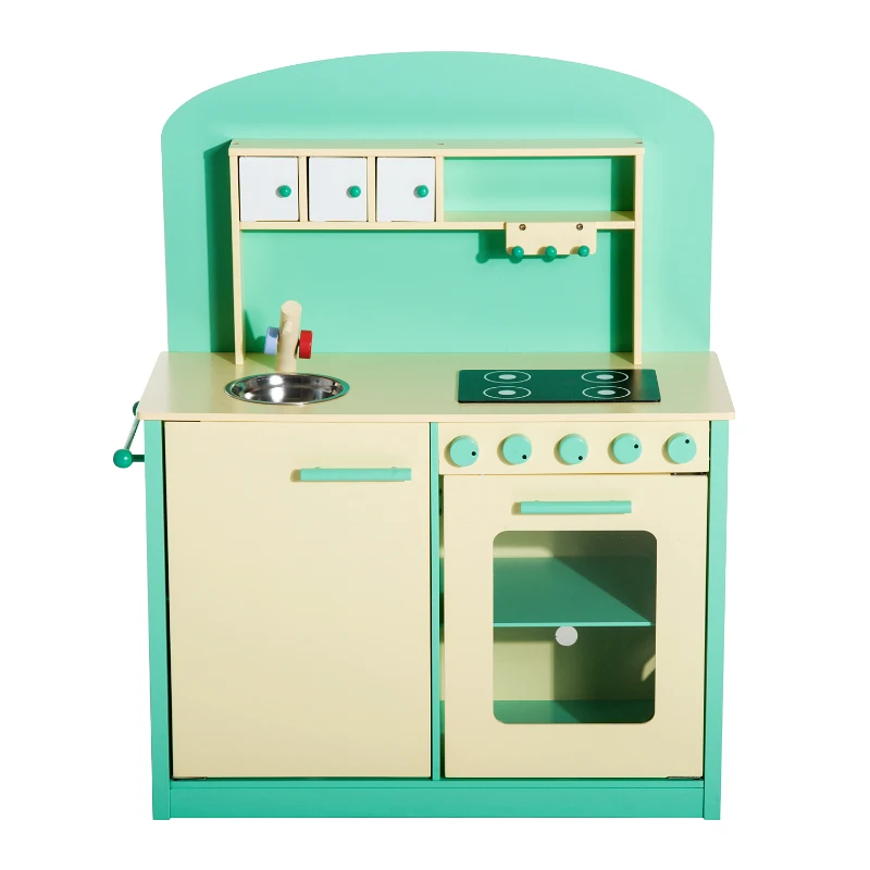 HOMCOM Cucina Giocattolo per Bambini con Accessori in Legno 70x30x88cm
