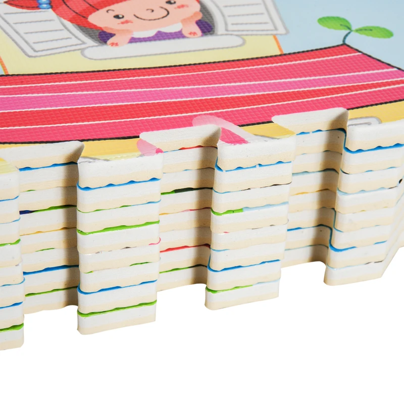 Homcom Tappeto Puzzle per Bambini Disegno Fantasia 8 Tessere 61.5x61.5cm