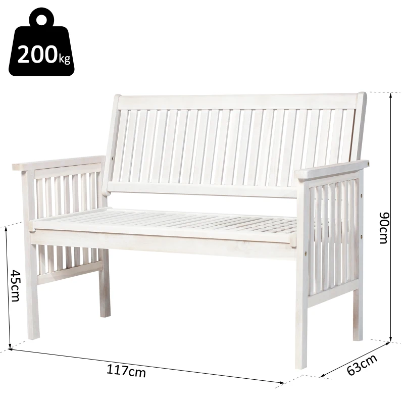 Outsunny Panchina da Giardino 2 Persone a Doghe per Esterno Legno di Acacia 117 x 63 x 90 cm Bianco