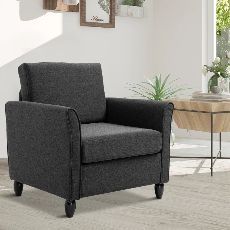 HOMCOM Poltrona Sedia Robusta Tappetini antiscivolo con Cuscini da Soggiorno Lino, Spugna 82 x 65 x 78cm Grigio scuro, Nero