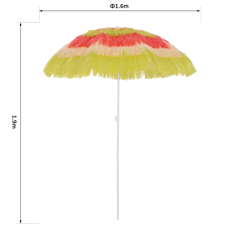 Outsunny Ombrellone Hawaiano Portatile, Tettuccio Ø160cm, Impermeabile, Altezza fino 180cm