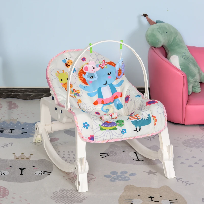 HOMCOM 2 in 1 Sdraietta Dondolo per Neonati con Musica e Vibrazione Cintura di Sicurezza, Altezza Regolabile, 51.4x68.6x55.9cm