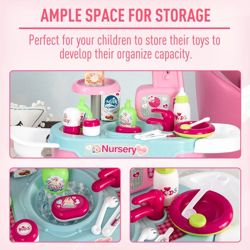 HOMCOM Baby Nursery Giocattolo per Bambole con 25 Accessori Bambini 3-6 Anni