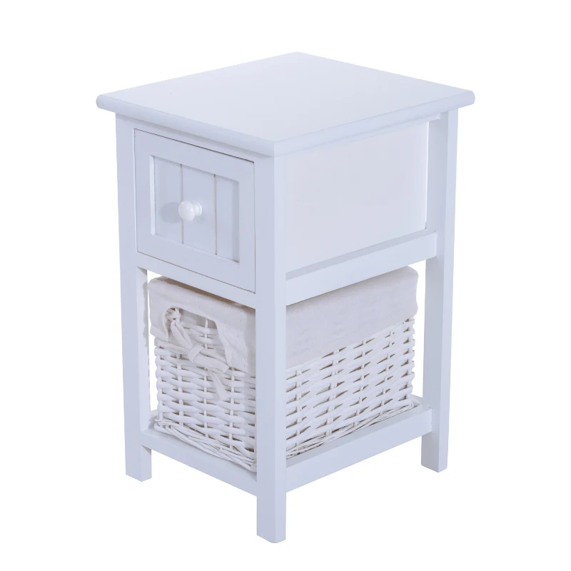 HOMCOM – Cassettiera Mobiletto in Legno MDF e Vimini 28 x 31 x 45cm Bianco