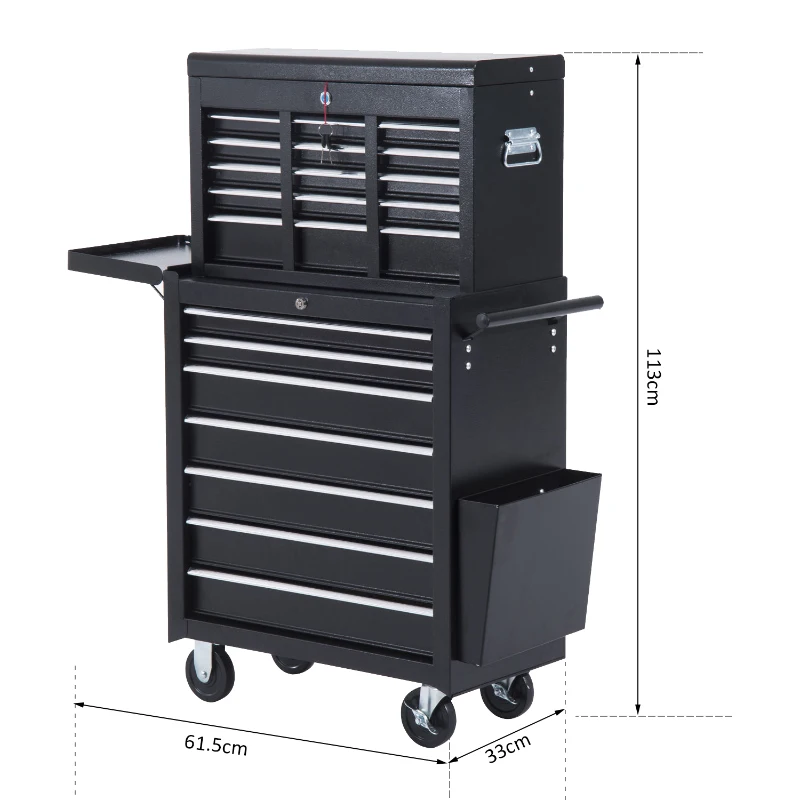 HOMCOM Carrello da Officina Professionale Porta Attrezzi con Cassettiera 61.5 x 33 x 113cm Nero