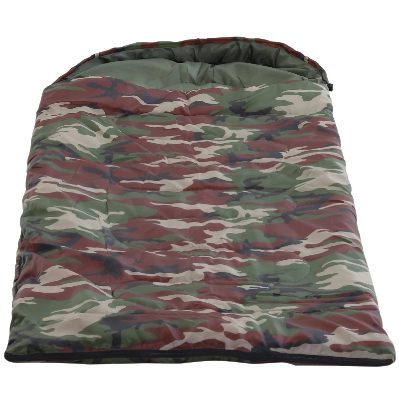 Outsunny Sacco a Pelo Singolo 210x75cm Impermeabile per Campeggio con Borsa da Viaggio, Temperatura: 15-20℃, Mimetico