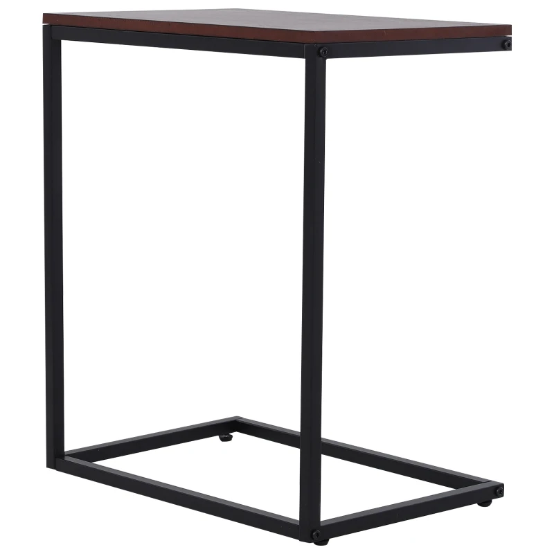 HOMCOM Tavolino Laterale da Divano o Letto Forma a "C" Design Industriale Metallo e MDF Fino 20 kg 56x36x68cm