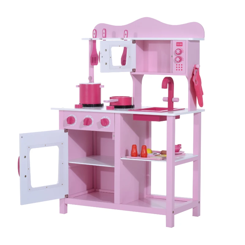 Homcom Cucina Giocattolo per Bambini in Legno Rosa 60 x 30 x 84.5cm