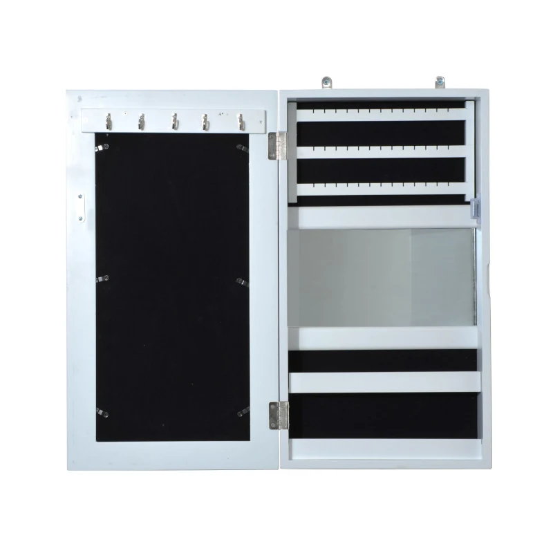 HomCom Armadio Portagioie con Specchiera da Parete in Legno, Bianco, 31x56x8.5cm